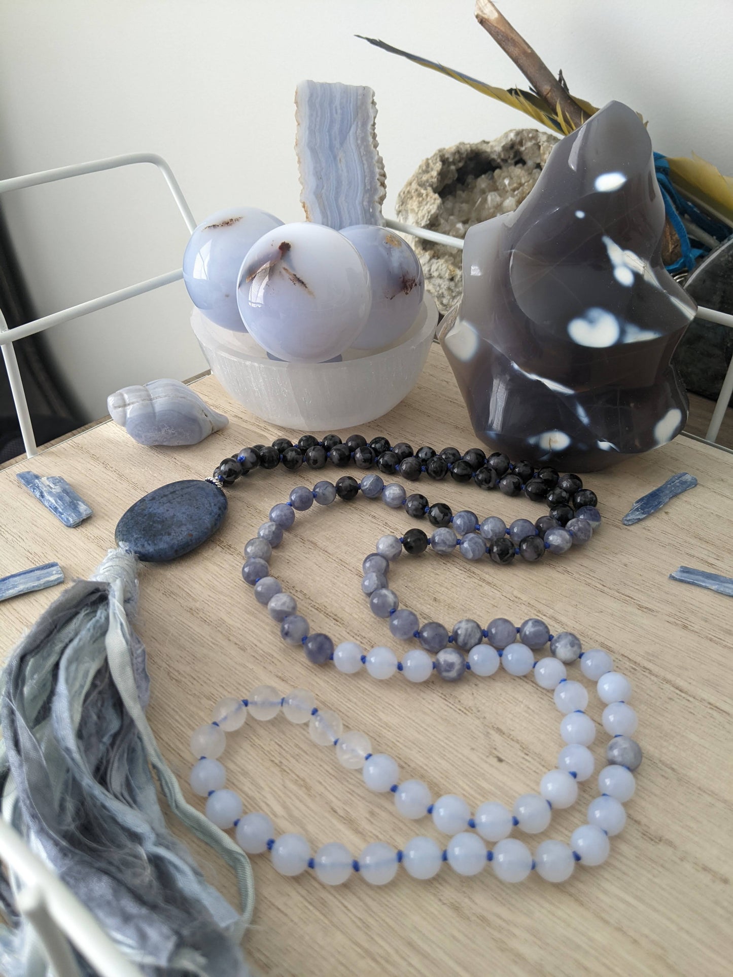 Blue chalcedony sphere.