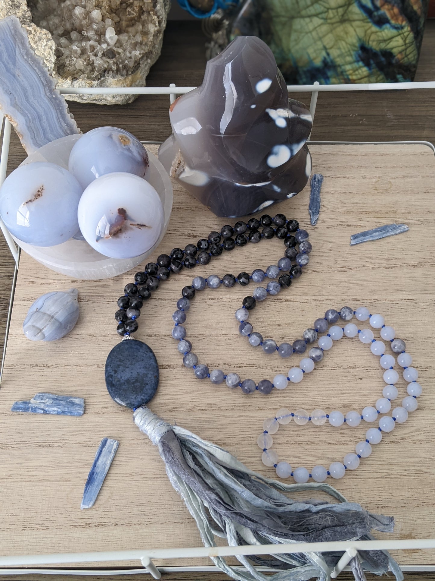Blue chalcedony sphere.