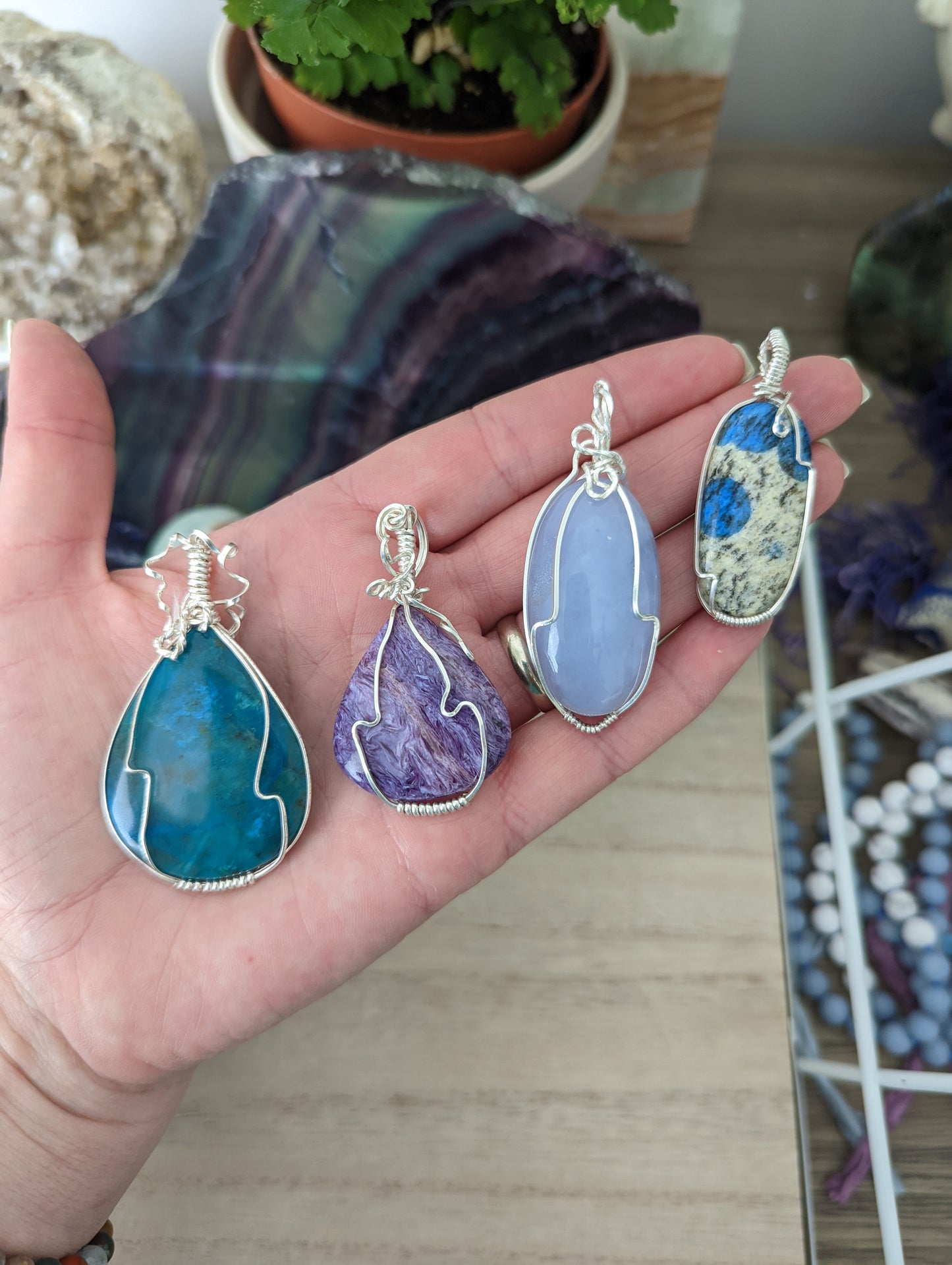 Blue chalcedony wire wrap.