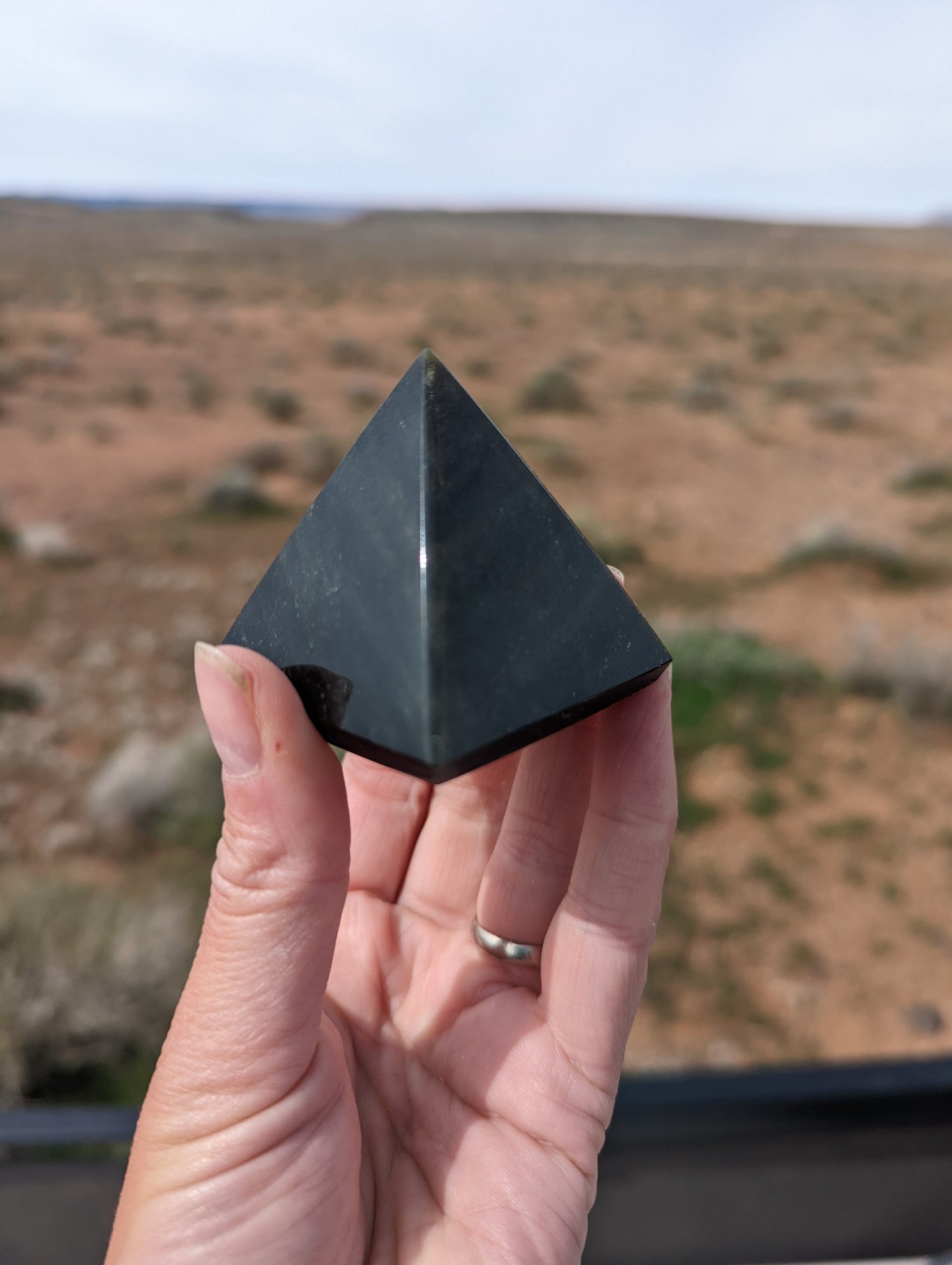 Gold sheen obsidian pyramid