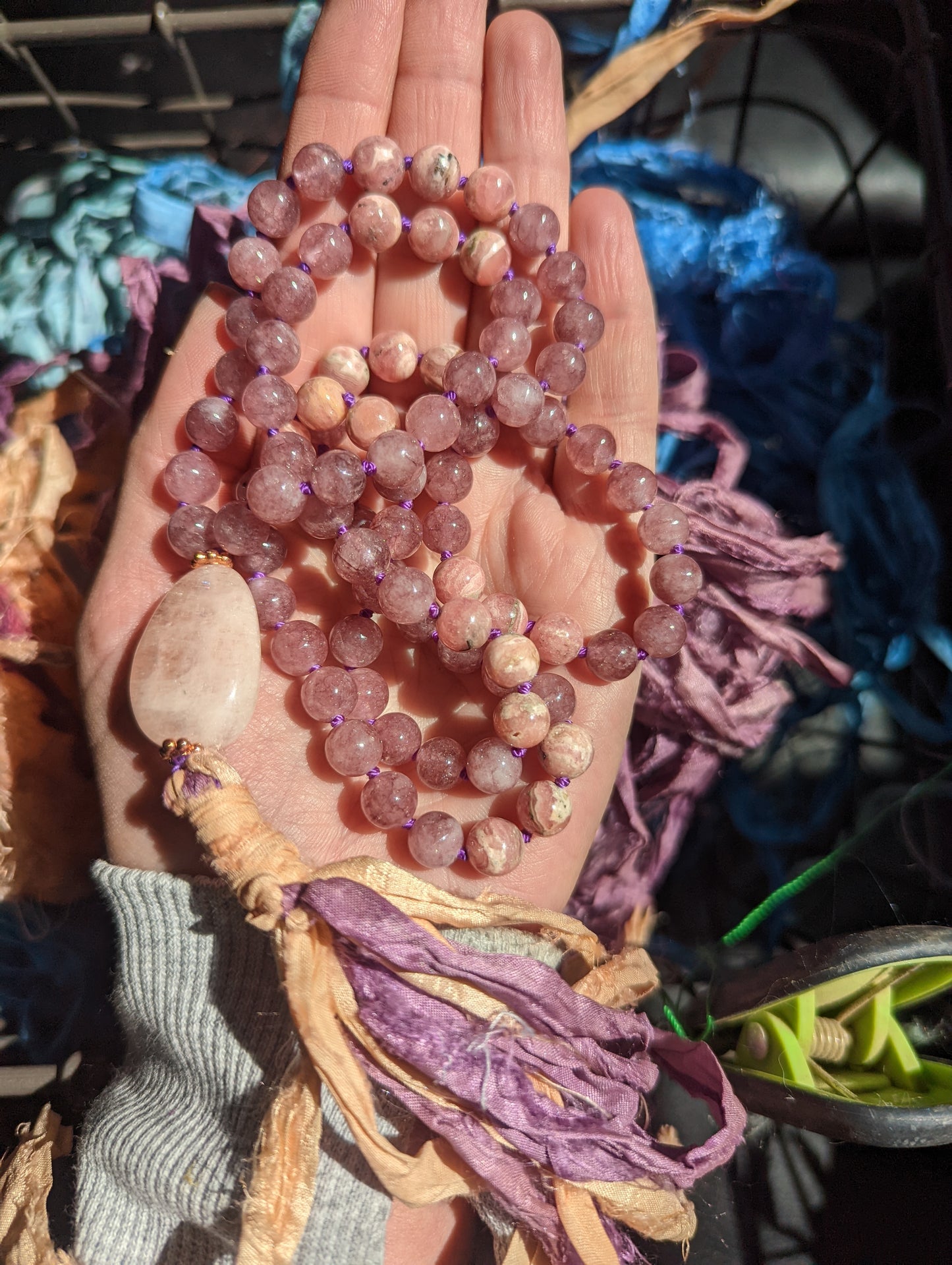 Lepidolite & rhodochrosite 88 mala!