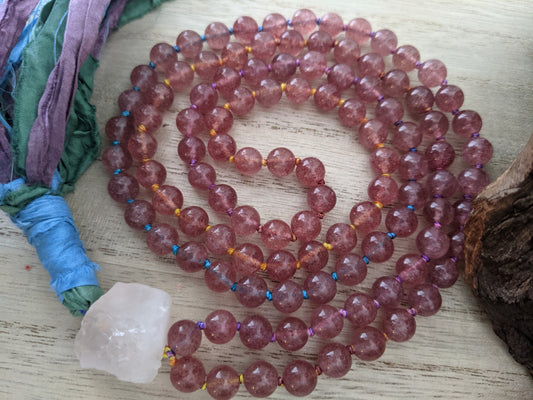 Strawberry quartz 108 bead mala.