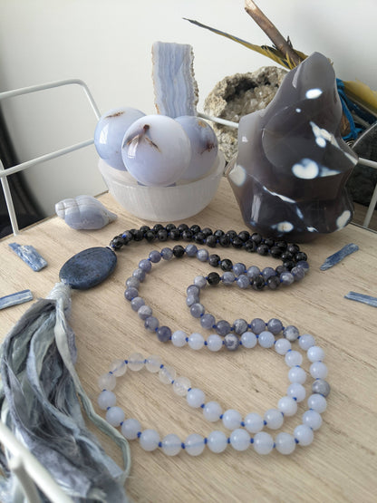 Blue chalcedony sphere.