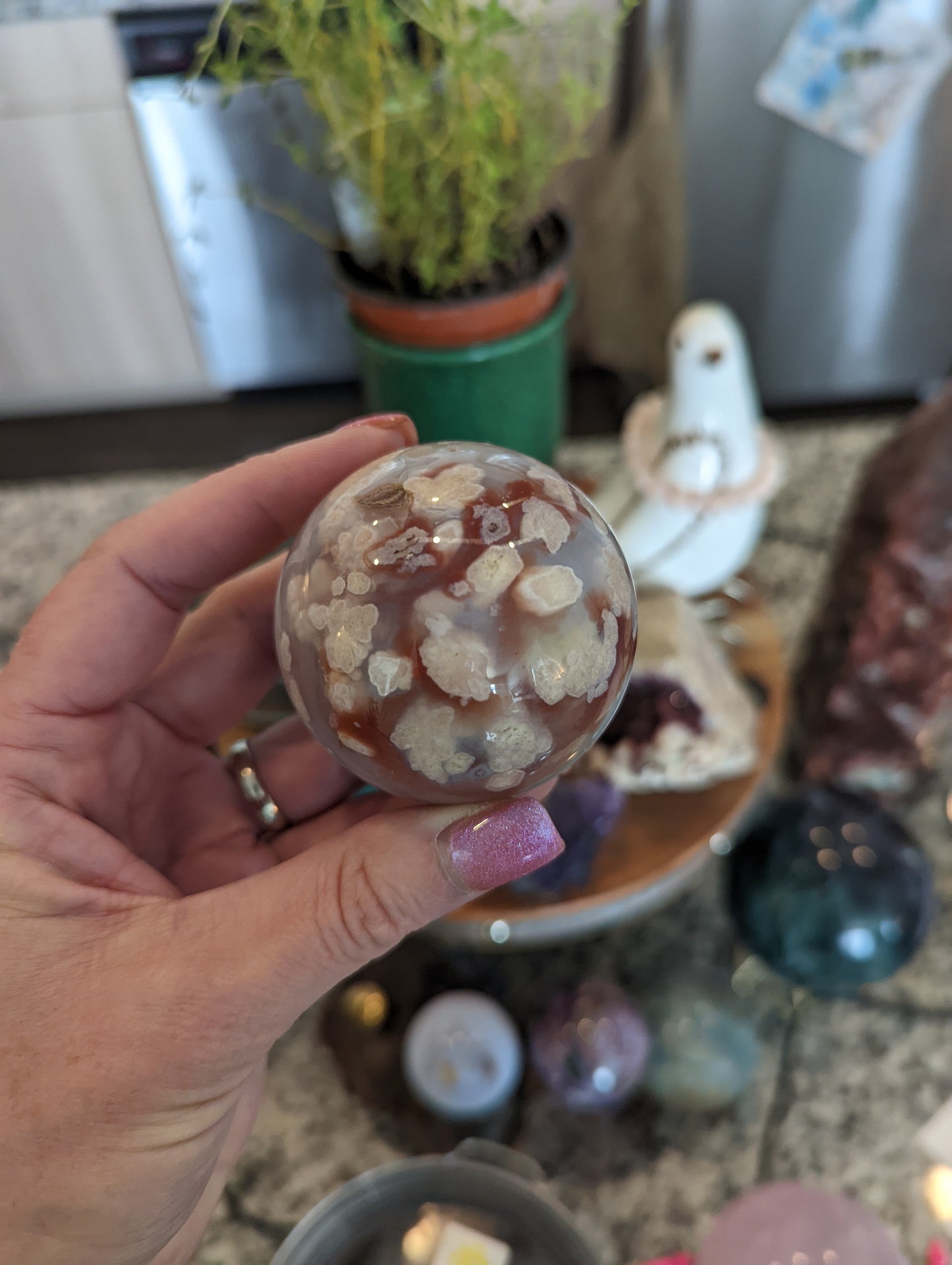 Flower agate sphere!