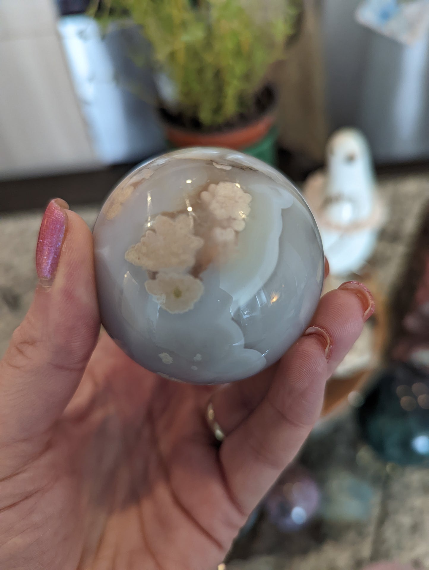 Flower agate sphere!