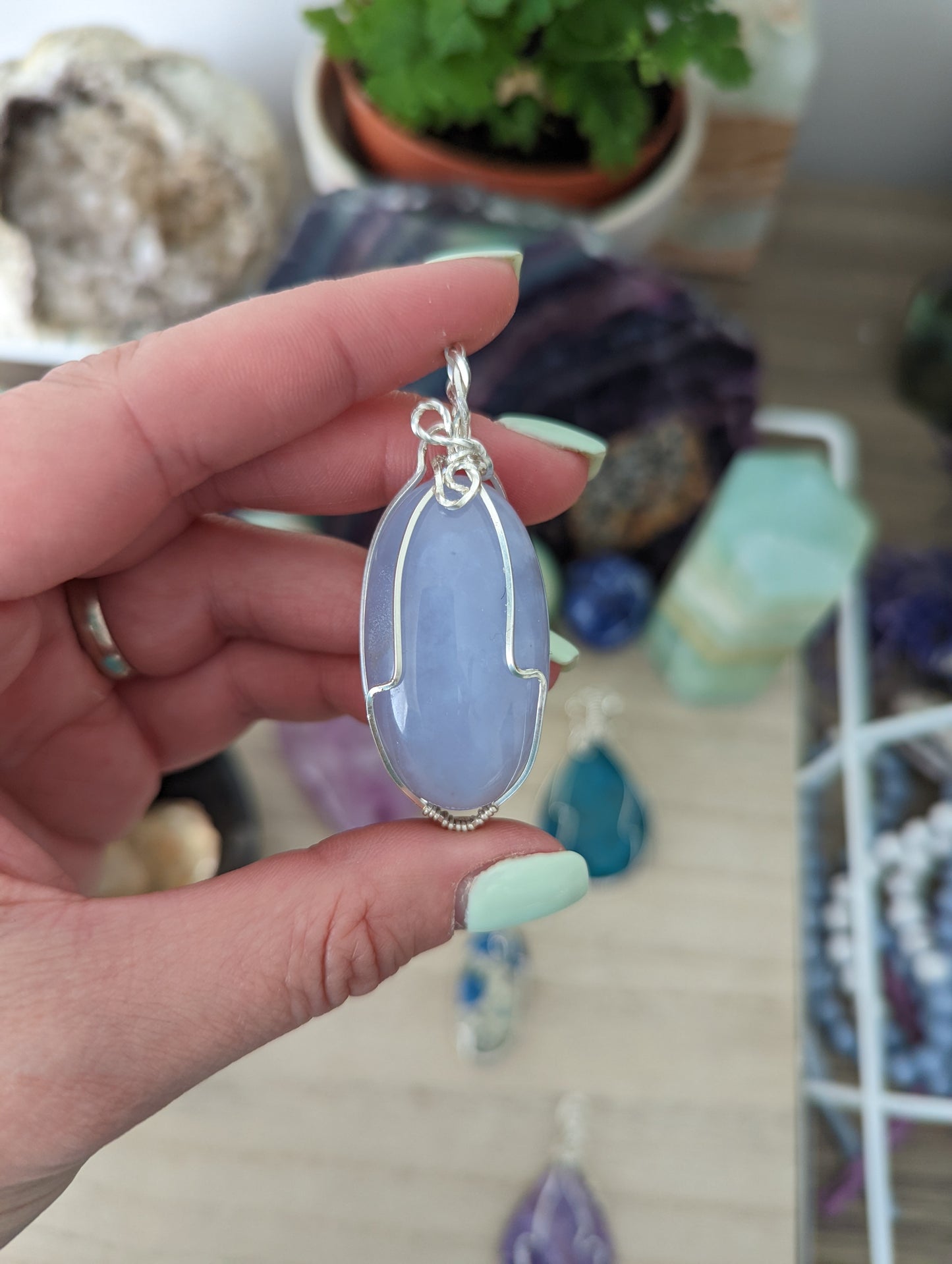 Blue chalcedony wire wrap.