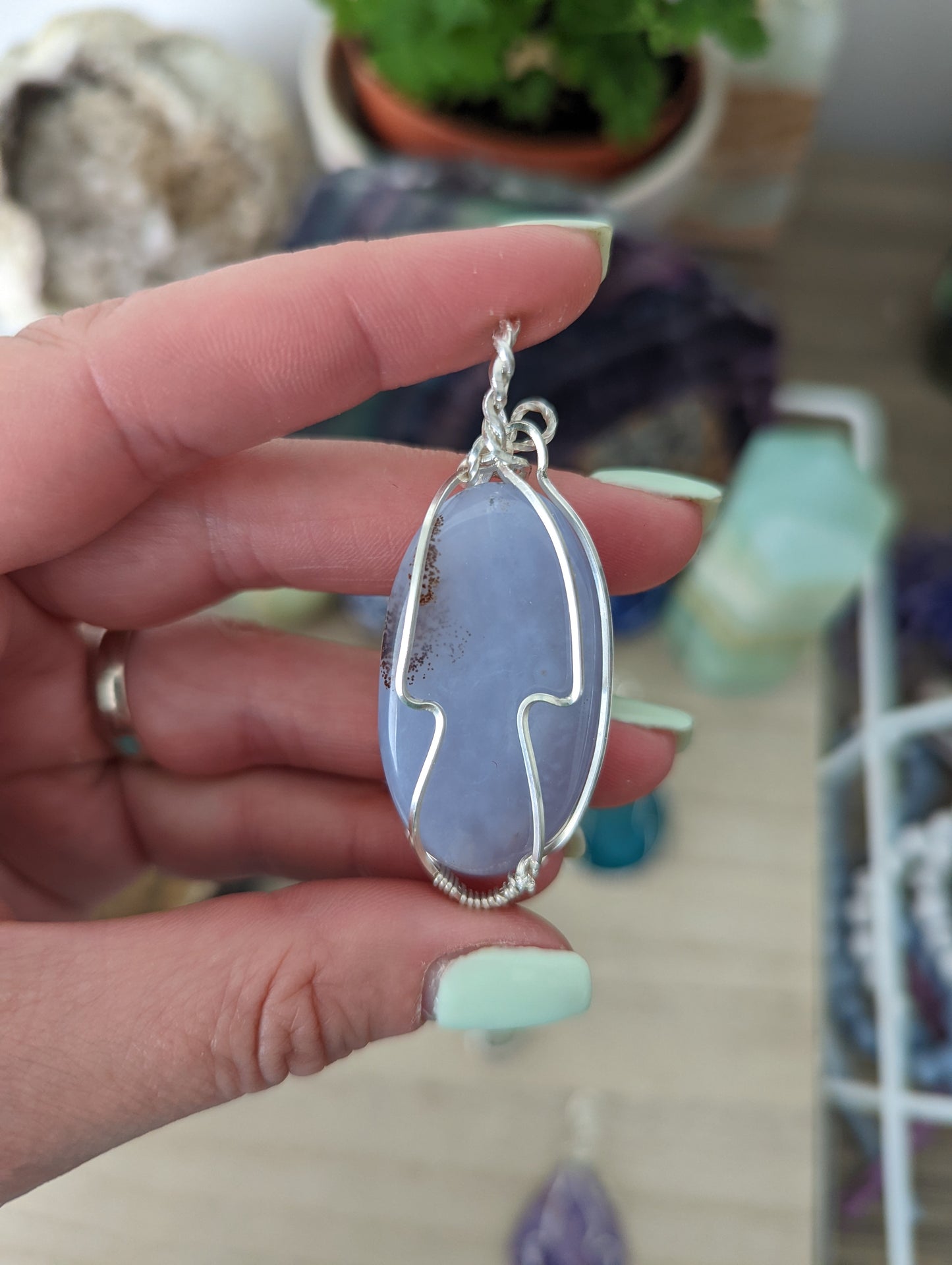 Blue chalcedony wire wrap.