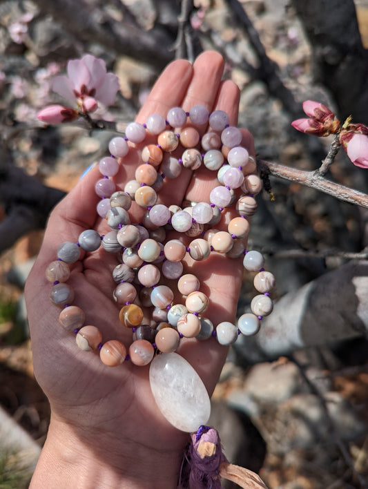 Botswana agate & Kunzite 88 mala