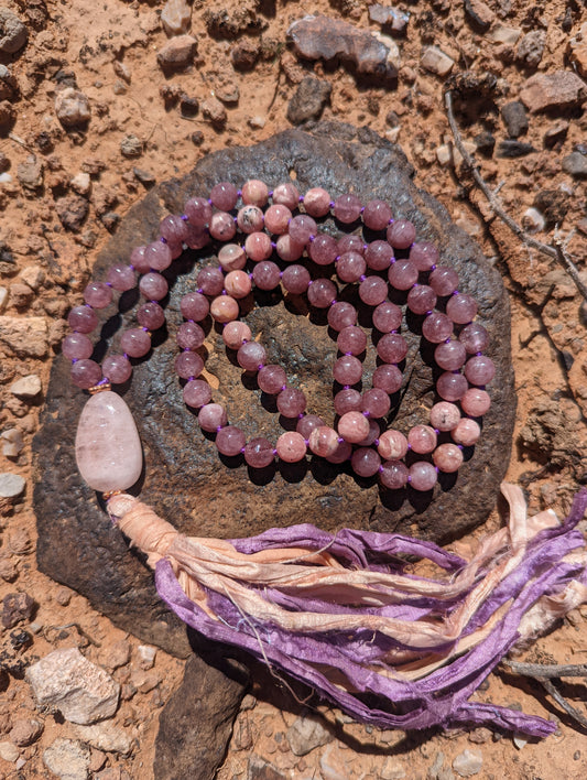 Lepidolite & rhodochrosite 88 mala!